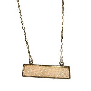 Necklace White Druzy luna norte Gold tone Bar Pendant minimalist Womens Jewelry